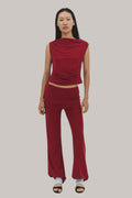 Fold Over Waistband Flare Leg Trousers