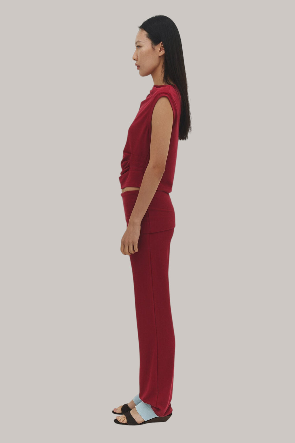 Fold Over Waistband Flare Leg Trousers