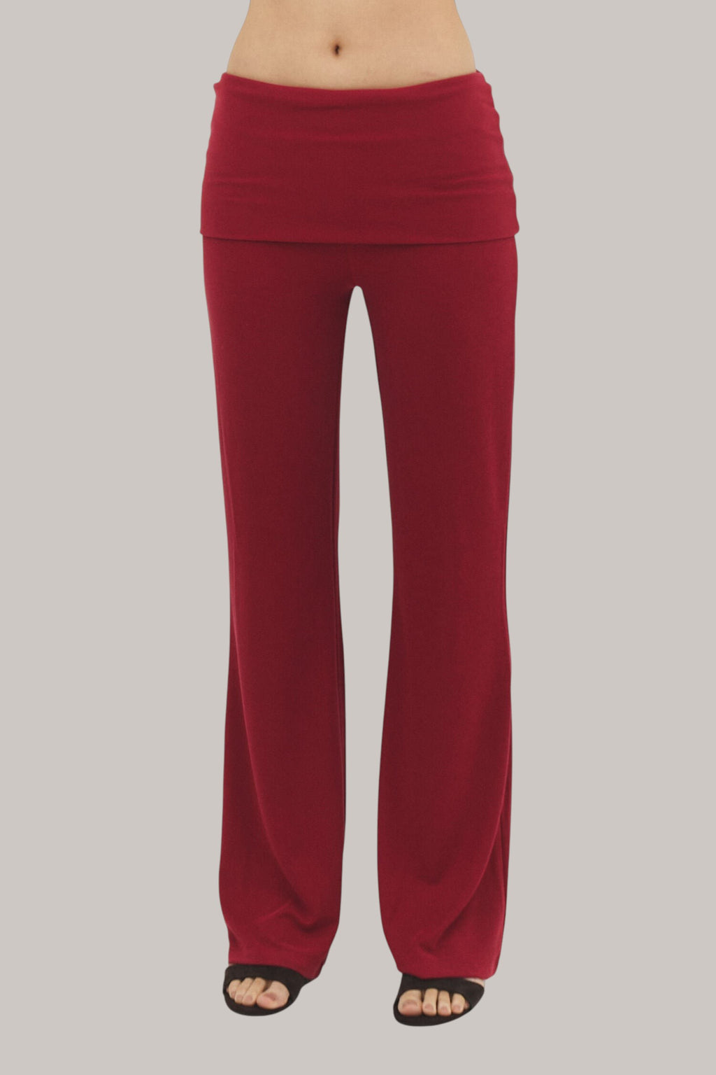Fold Over Waistband Flare Leg Trousers