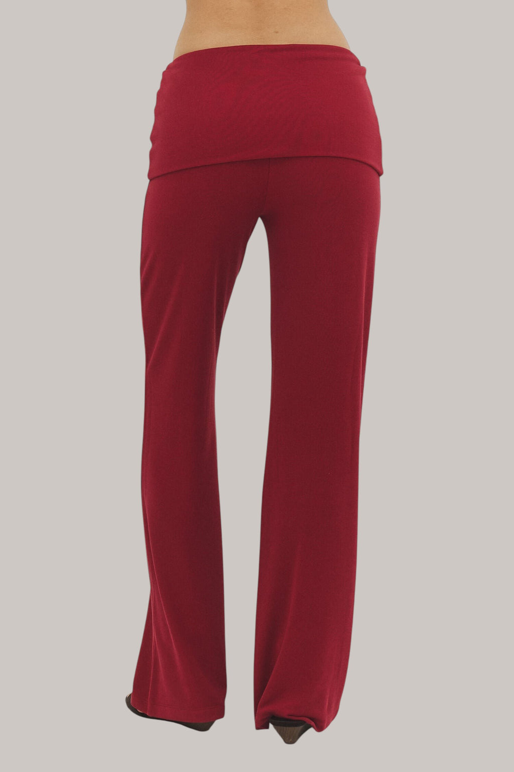 Fold Over Waistband Flare Leg Trousers