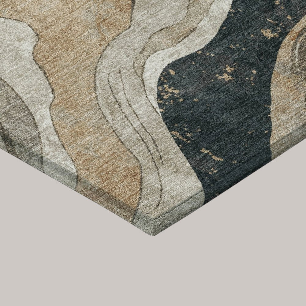 MICHEL Chantille performance area rug with an abstract transitional design in warm putty and dark charcoal tones.