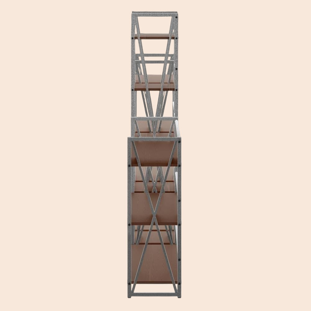 MICHEL Isa 3-Piece Shelving Set in graphite and walnut finish, showing a side view of the modular storage unit.