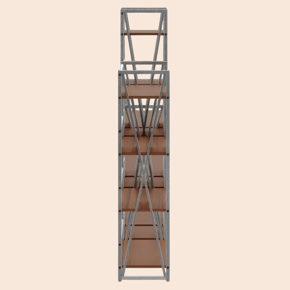 MICHEL Isa 3-Piece Shelving Set in graphite and walnut finish showing a side profile view of the modular storage unit.